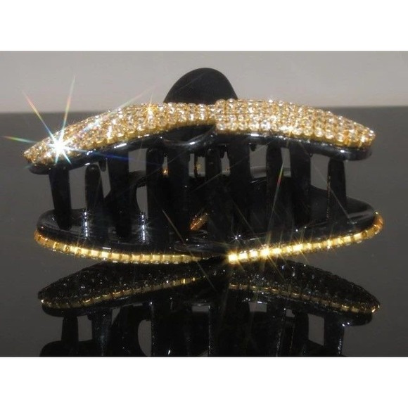 Sparkling Rhinestone Hair Claw Clip for Women Black Gold Glamorous Accessories - Picture 3 of 3